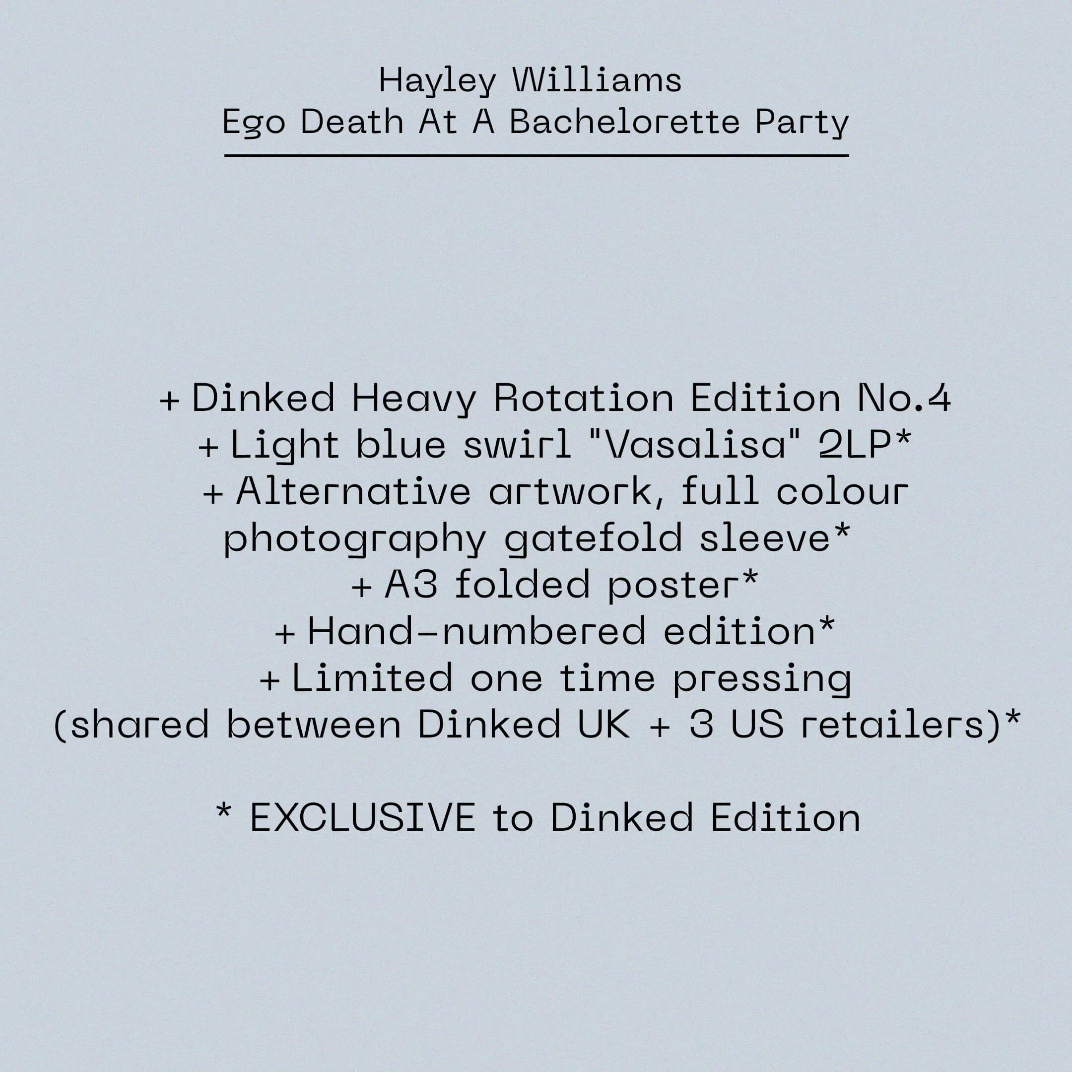 Hayley Williams - Ego Death At A Bachelorette Party (Dinked Edition Vinyl) (Alt Cover + Light Blue Swirl "Vasalisa" 2xLP Vinyl) - Image 2